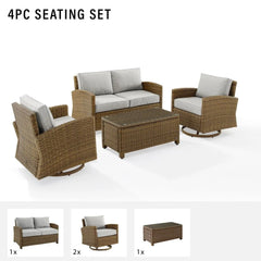 Crosley Bradenton 4pc Wicker Outdoor Loveseat And Swivel Rocker Set - The Home Selection