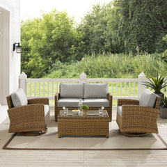 Crosley Bradenton 4pc Wicker Outdoor Loveseat And Swivel Rocker Set - The Home Selection