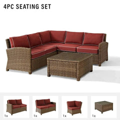 Crosley Bradenton 4Pc Wicker Outdoor Sectional Patio Furniture Set - KO70019WB - The Home Selection
