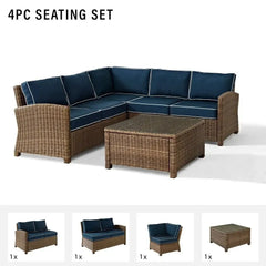 Crosley Bradenton 4Pc Wicker Outdoor Sectional Patio Furniture Set - KO70019WB - The Home Selection
