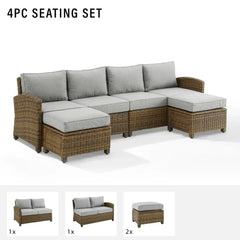 Crosley Bradenton 4pc Wicker Outdoor Sectional Patio Furniture Set - KO70187WB - The Home Selection