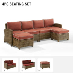 Crosley Bradenton 4pc Wicker Outdoor Sectional Patio Furniture Set - KO70187WB - The Home Selection