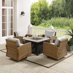 Crosley Bradenton 5pc Outdoor Swivel Rocker Set W/ Fire Table - KO70209WB - The Home Selection