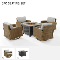 Crosley Bradenton 5pc Outdoor Swivel Rocker Set W/ Fire Table - KO70209WB - The Home Selection