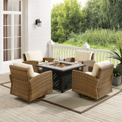 Crosley Bradenton 5pc Outdoor Swivel Rocker Set W/ Fire Table - KO70209WB - The Home Selection