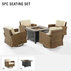 Crosley Bradenton 5pc Outdoor Swivel Rocker Set W/ Fire Table - KO70209WB - The Home Selection
