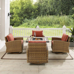 Crosley Bradenton 5pc Outdoor Swivel Rocker Set W/ Fire Table - KO70209WB - The Home Selection