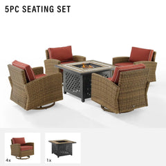 Crosley Bradenton 5pc Outdoor Swivel Rocker Set W/ Fire Table - KO70209WB - The Home Selection