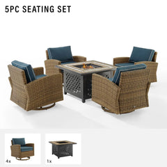 Crosley Bradenton 5pc Outdoor Swivel Rocker Set W/ Fire Table - KO70209WB - The Home Selection