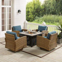 Crosley Bradenton 5pc Outdoor Swivel Rocker Set W/ Fire Table - KO70209WB - The Home Selection