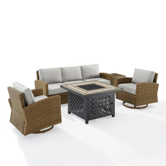Crosley Bradenton 5pc Outdoor Swivel Rocker Sofa Set W/ Fire Table - KO70208WB - The Home Selection