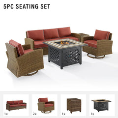 Crosley Bradenton 5pc Outdoor Swivel Rocker Sofa Set W/ Fire Table - KO70208WB - The Home Selection