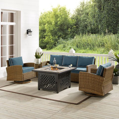Crosley Bradenton 5pc Outdoor Swivel Rocker Sofa Set W/ Fire Table - KO70208WB - The Home Selection