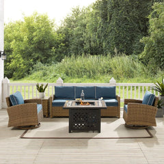 Crosley Bradenton 5pc Outdoor Swivel Rocker Sofa Set W/ Fire Table - KO70208WB - The Home Selection