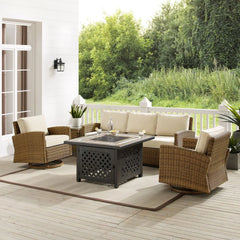 Crosley Bradenton 5pc Outdoor Swivel Rocker Sofa Set W/ Fire Table - KO70208WB - The Home Selection