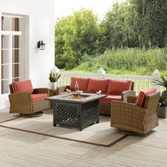Crosley Bradenton 5pc Outdoor Swivel Rocker Sofa Set W/ Fire Table - KO70208WB - The Home Selection