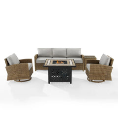 Crosley Bradenton 5pc Outdoor Swivel Rocker Sofa Set W/ Fire Table - KO70208WB - The Home Selection