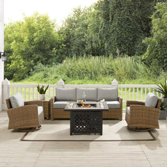 Crosley Bradenton 5pc Outdoor Swivel Rocker Sofa Set W/ Fire Table - KO70208WB - The Home Selection