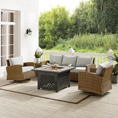 Crosley Bradenton 5pc Outdoor Swivel Rocker Sofa Set W/ Fire Table - KO70208WB - The Home Selection