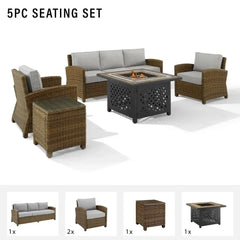 Crosley Bradenton 5pc Outdoor Wicker Sofa Set W/Fire Table - KO70163 - The Home Selection