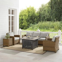 Crosley Bradenton 5pc Outdoor Wicker Sofa Set W/Fire Table - KO70163 - The Home Selection
