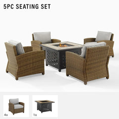 Crosley Bradenton 5pc Wicker Outdoor Chair Set W/ Fire Table - KO70207WB - The Home Selection
