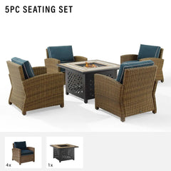Crosley Bradenton 5pc Wicker Outdoor Chair Set W/ Fire Table - KO70207WB - The Home Selection
