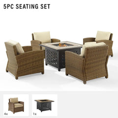 Crosley Bradenton 5pc Wicker Outdoor Chair Set W/ Fire Table - KO70207WB - The Home Selection