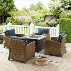 Crosley Bradenton 5pc Wicker Outdoor Chair Set W/ Fire Table - KO70207WB - The Home Selection