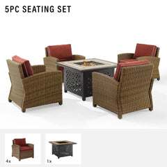 Crosley Bradenton 5pc Wicker Outdoor Chair Set W/ Fire Table - KO70207WB - The Home Selection