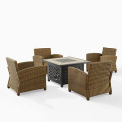 Crosley Bradenton 5pc Wicker Outdoor Chair Set W/ Fire Table - KO70207WB - The Home Selection