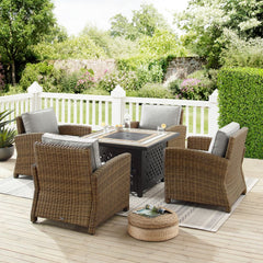 Crosley Bradenton 5pc Wicker Outdoor Chair Set W/ Fire Table - KO70207WB - The Home Selection