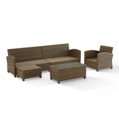 Crosley Bradenton 5pc Wicker Outdoor Sectional Patio Furniture Set - The Home Selection