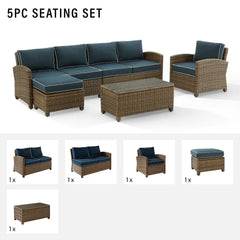 Crosley Bradenton 5pc Wicker Outdoor Sectional Patio Furniture Set - The Home Selection