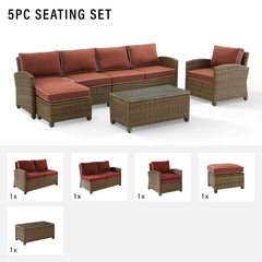 Crosley Bradenton 5pc Wicker Outdoor Sectional Patio Furniture Set - The Home Selection