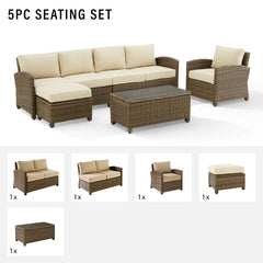 Crosley Bradenton 5pc Wicker Outdoor Sectional Patio Furniture Set - The Home Selection