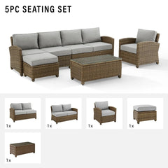 Crosley Bradenton 5pc Wicker Outdoor Sectional Patio Furniture Set - The Home Selection