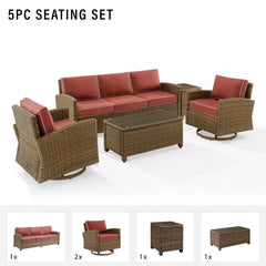 Crosley Bradenton 5pc Wicker Outdoor Sofa And Swivel Rocker Set - KO70425WB - The Home Selection