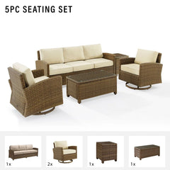 Crosley Bradenton 5pc Wicker Outdoor Sofa And Swivel Rocker Set - KO70425WB - The Home Selection