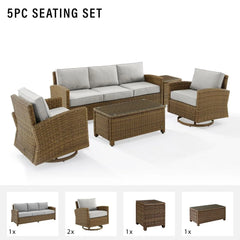 Crosley Bradenton 5pc Wicker Outdoor Sofa And Swivel Rocker Set - KO70425WB - The Home Selection