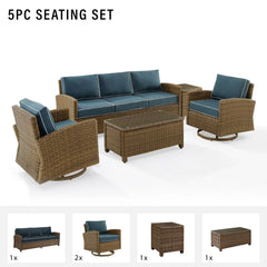 Crosley Bradenton 5pc Wicker Outdoor Sofa And Swivel Rocker Set - KO70425WB - The Home Selection