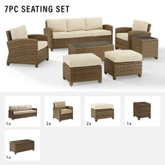 Crosley Bradenton 7pc Wicker Outdoor Sofa Patio Furniture Set - KO70185WB - The Home Selection