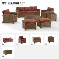 Crosley Bradenton 7pc Wicker Outdoor Sofa Patio Furniture Set - KO70185WB - The Home Selection