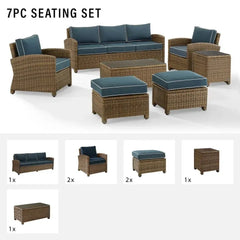 Crosley Bradenton 7pc Wicker Outdoor Sofa Patio Furniture Set - KO70185WB - The Home Selection