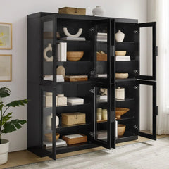 Crosley Essen 2Pc Glass Door Kitchen Pantry Storage Cabinet Set - KF33065BK - The Home Selection