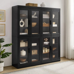 Crosley Essen 2Pc Glass Door Kitchen Pantry Storage Cabinet Set - KF33065BK - The Home Selection