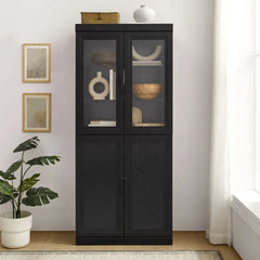 Crosley Essen Pantry Storage Cabinet With Glass Door Hutch - KF33063BK - The Home Selection