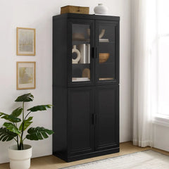 Crosley Essen Pantry Storage Cabinet With Glass Door Hutch - KF33063BK - The Home Selection