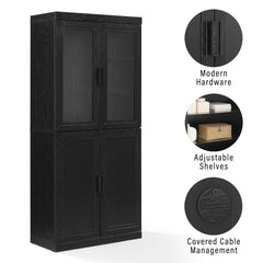 Crosley Essen Pantry Storage Cabinet With Glass Door Hutch - KF33063BK - The Home Selection