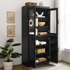 Crosley Essen Pantry Storage Cabinet With Glass Door Hutch - KF33063BK - The Home Selection